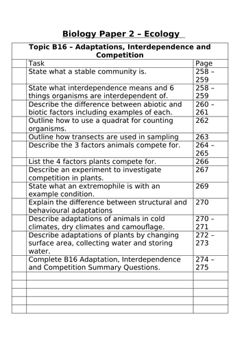 B7 Ecology Independent Learning