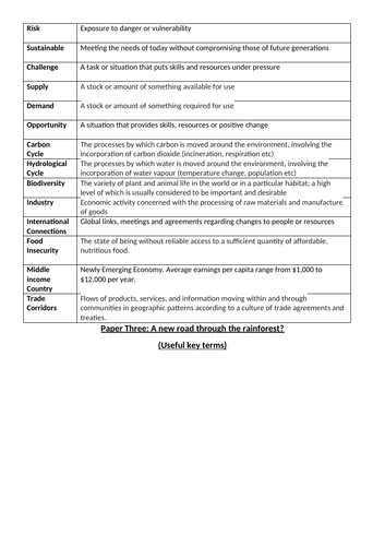 Key Terms for Paper 3 Geography 2019 (AQA)