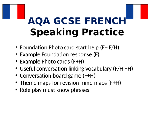 French KS4:  Speaking  Resources  for GCSE AQA