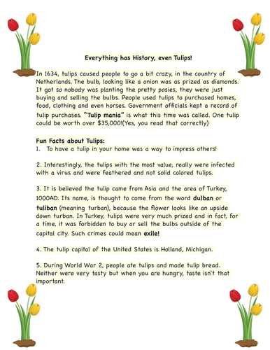 Spring! Learn about Tulips(A Freebie)
