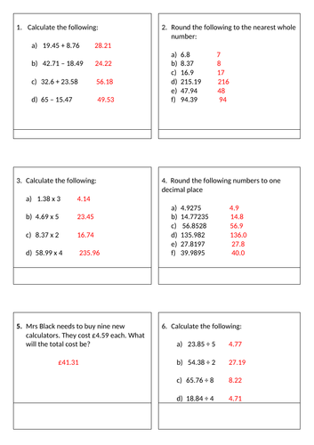 Decimals Relay Race with answers