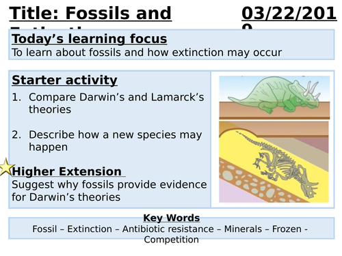 GCSE Biology - Fossils, Extinction and Antibiotic Resistance Lesson. AQA