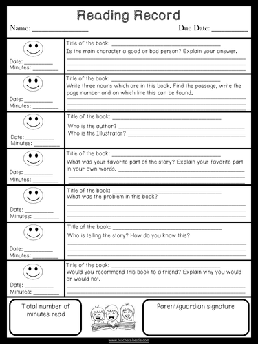 Reading Record Sheet with Comprehension Questions - Free!!