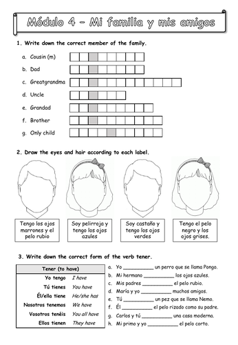 Spanish KS3 - Viva 1 - Modulo 4 - revision worksheets