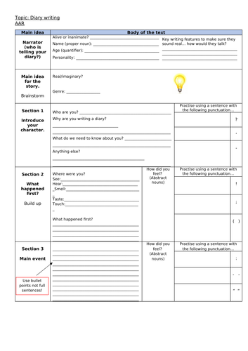 Diary writing plan template - Writing Rev