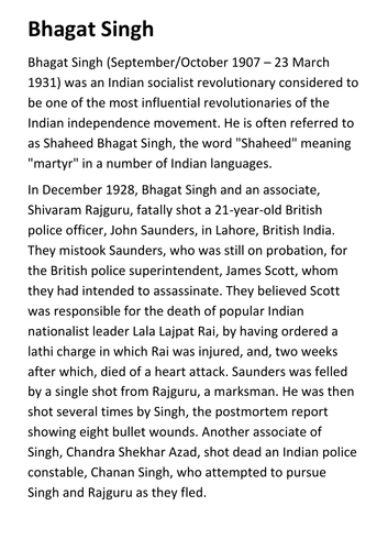 Bhagat Singh Handout