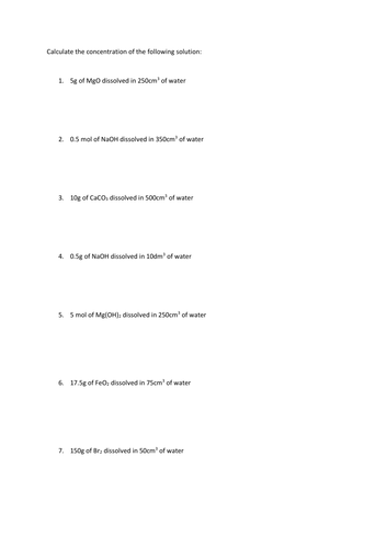 GCSE Chemistry - Concentration Moles = Conc x Volume