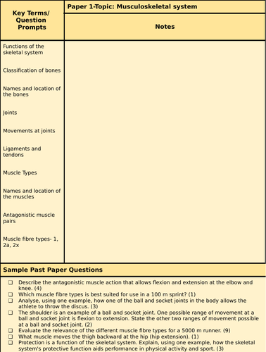 Edexcel GCSE PE Revision notes organiser