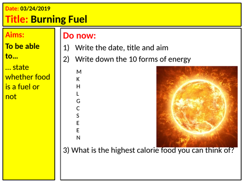 Energy in fuels and food