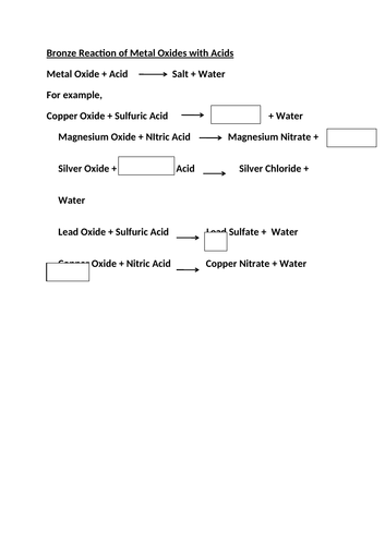 Differentiation worksheet for metal oxide reactions