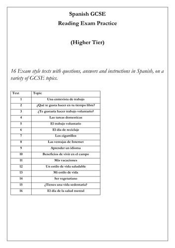 Reading Exam Practice - Spanish GCSE