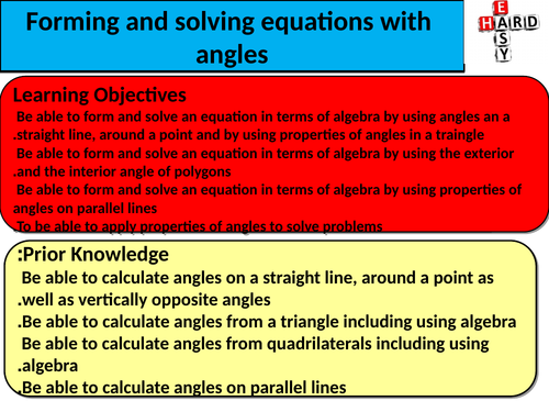 Forming and solving equations from angles | Teaching Resources