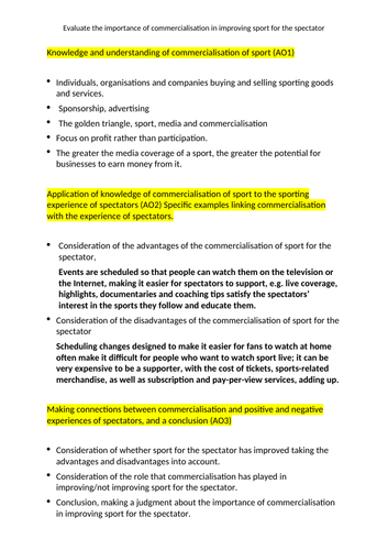 Commercialisation and Sport