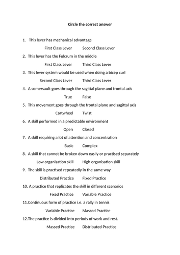 Revision activities for GCSE PE Edexcel