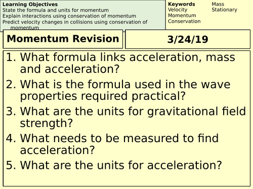 AQA Physics - Conservation of Momentum Revision/ Exam Skills Lesson