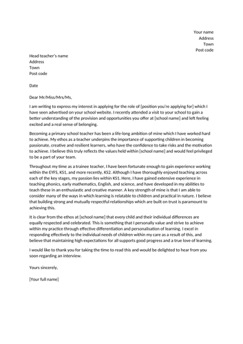 Covering letter of application for NQTs | Teaching Resources