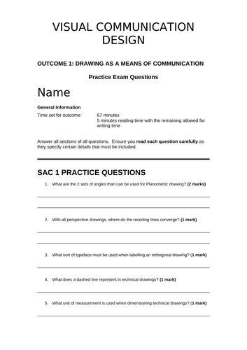 VCE VCD Technical Drawing Exam 3