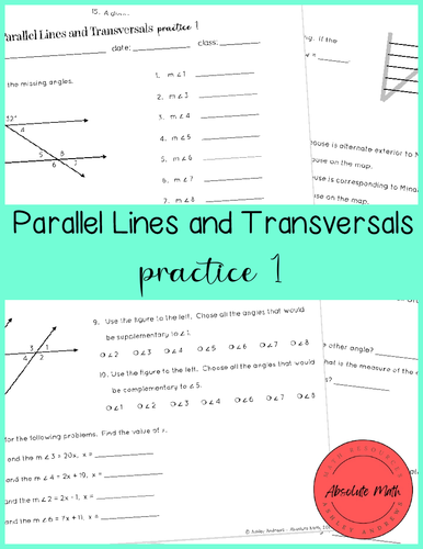 Parallel Lines And Transversals Practice 1 Teaching Resources