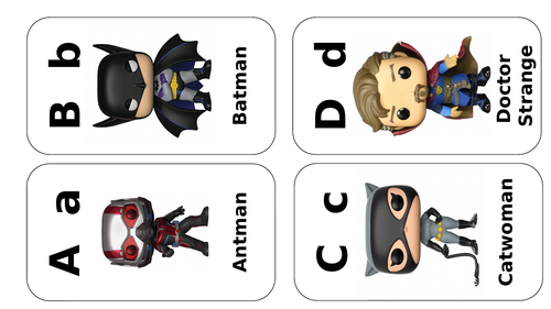 Alphabet Flash Cards Heros And Villians Basic Teaching Resources