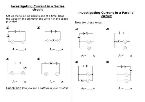 Investigating Current in series and parallel worksheet