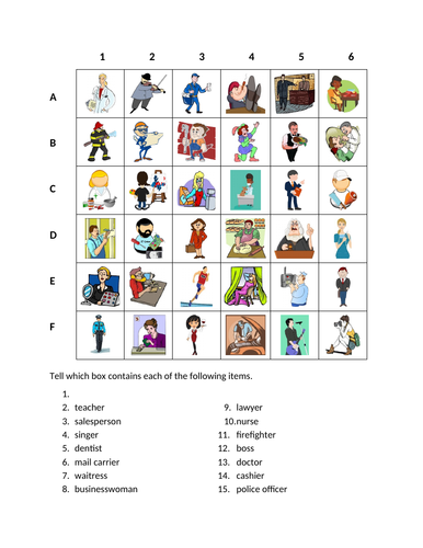 Professions in English Find it Worksheet