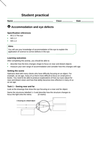 AQA new specification-B10.6-Common eye problems worksheet