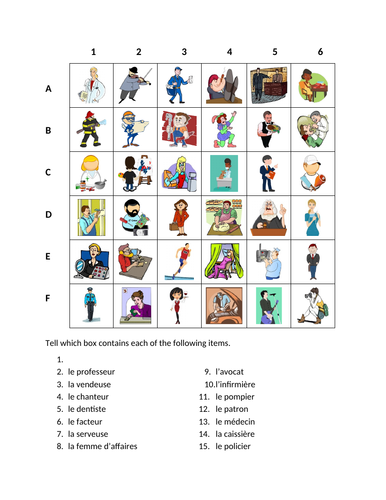 Professions in French Find it Worksheet