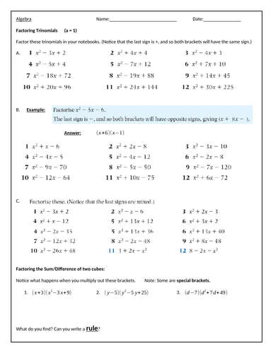 Factoring Trinomials & Sum/Difference of Cubes; Quadratic Equations