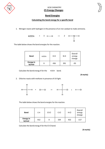 AQA GCSE Chemistry 9-1 Bond Energy Calculations - Calculating Bond Energies for a specific bond