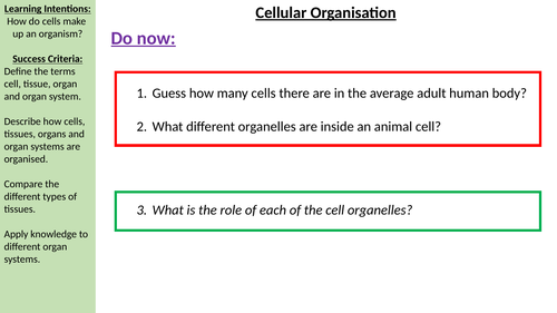 Tissues and Organs AQA B3.1 | Teaching Resources