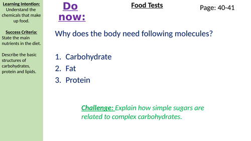 Food tests theory AQA B3.3