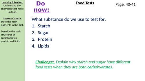 Food tests Required Practical AQA B3.3