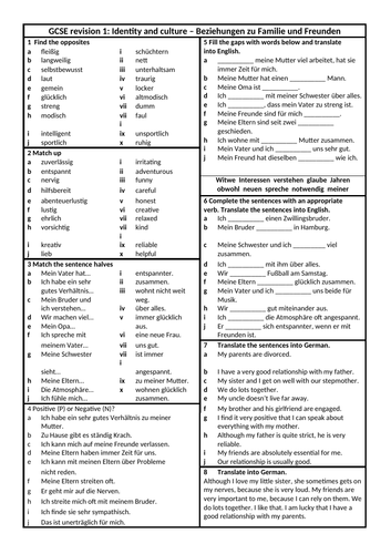 GCSE KS4 German vocabulary revision - all topics - 16 worksheets