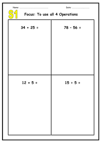 4 Operations Practice Booklet (4 pages)