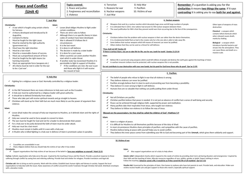 AQA Theme D Peace and Conflict - Revision knowledge sheet