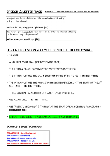Paper 2 Writing helpsheet (Word page and PowerPoint) GCSE English Language