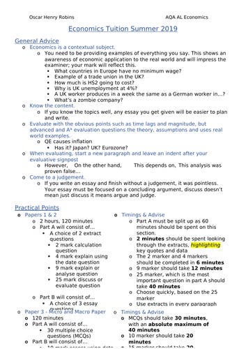 AQA AL Economics Revision