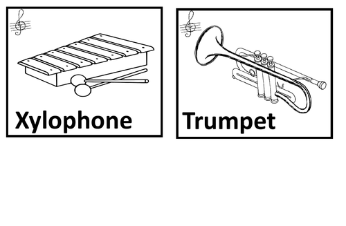 Musical instruments.  Colouring pages.