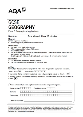 2019 Paper 3 AQA Geography GCSE practice paper