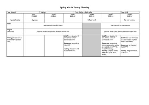 Whole term topic planning   "Bella Italia"  Year 6 (or Year 5)