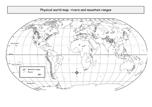 ** Physical world map- rivers and mountains **