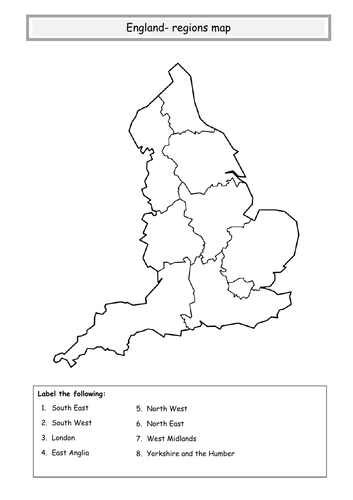 ** England regions map **