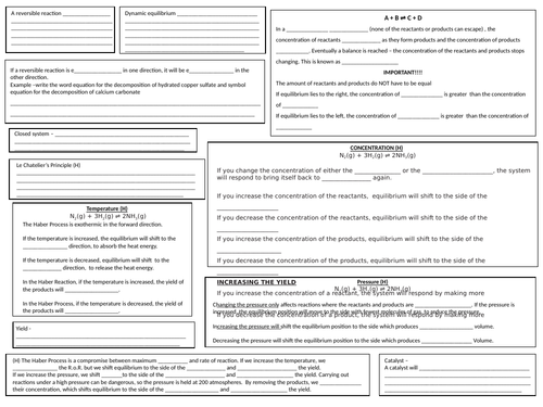 Reversible Reactions and Le Chatelier's Principle Revision Mat and Exam Questions