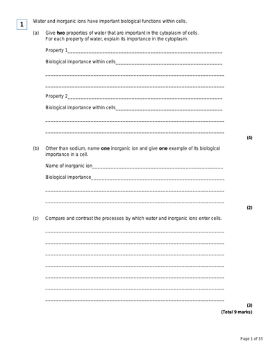 AQA A'Level Nucleic acid exam question bundle
