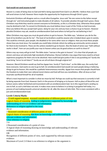 Model answer: God would not send anyone to hell