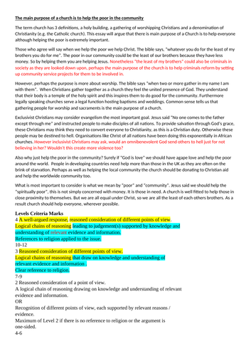 Model Answer:The main purpose of a church is to help the poor in the community