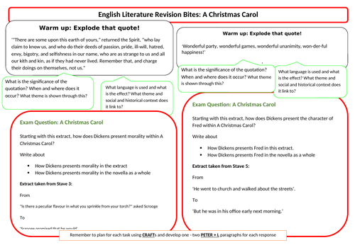 A Christmas Carol Revision Bites Home Learning/Worksheet