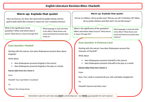 Revision Bites Macbeth Home Learning/Revision worksheet