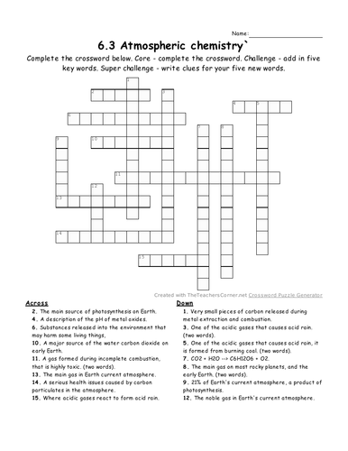 Atmospheric chemistry crossword whole lesson Teaching Resources