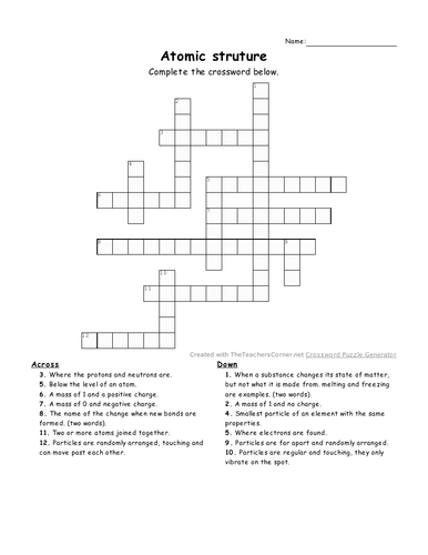 Atomic Structure crossword whole lesson Teaching Resources